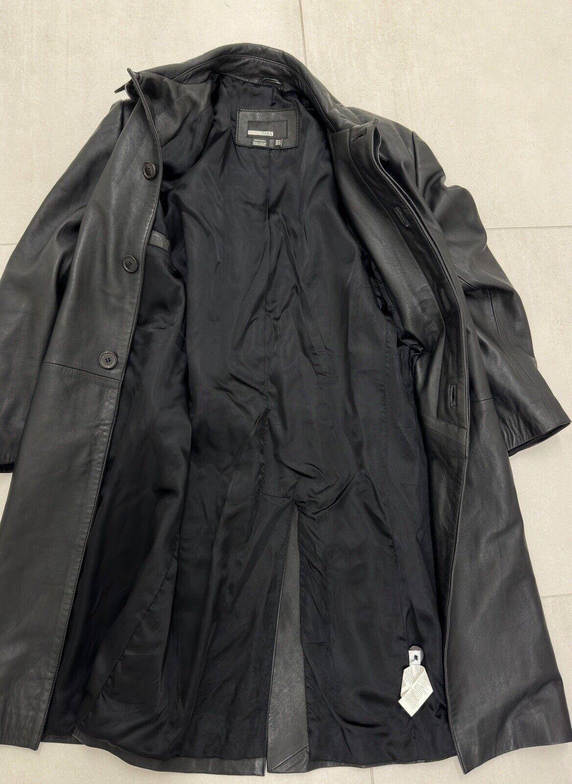 vintage ZARA Leather Long Trench Coat Jacket y2k Swag