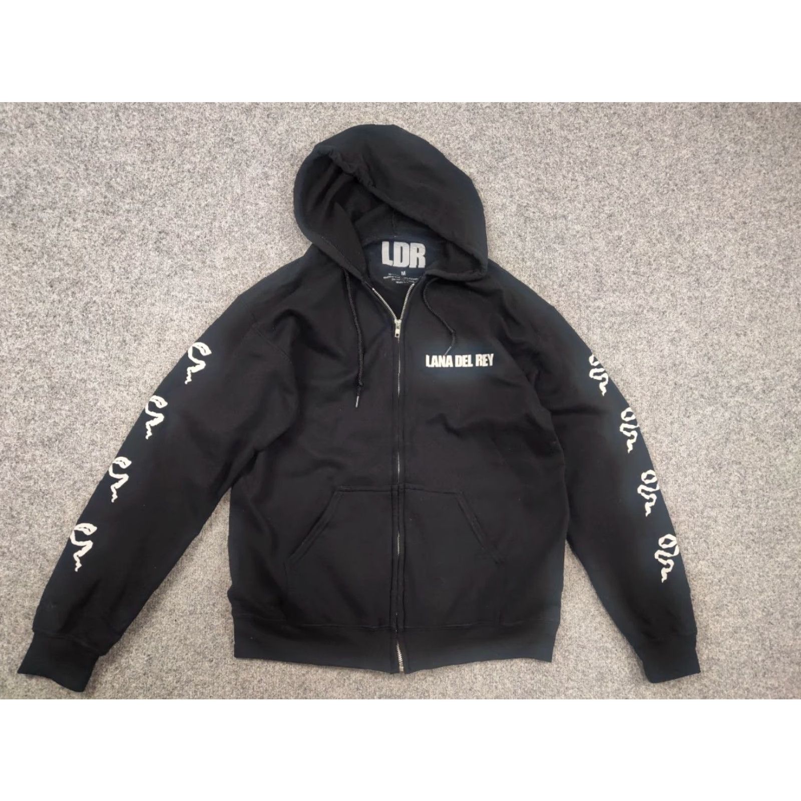 Vintage Lana Del Rey Black Zip Hoodie With Ribbon Sleeves Vintage Y2K glamour Style LGB Hoodie M Black Cotton Graphic Print 80s 90s WomensMens Size US M / EU 48-50 / 2 - 7 Thumbnail
