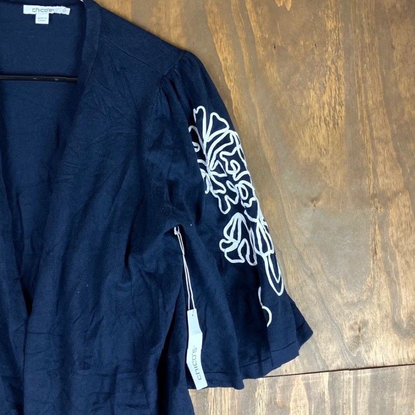 Vintage Chicos Sweater Women Navy Soutache Embroidered Open Front 3/4 Sleeve M Cardigan Knit Lightweight All Seasons Casual Formal Workwear Size M / US 6-8 / IT 42-44 - 5 Thumbnail