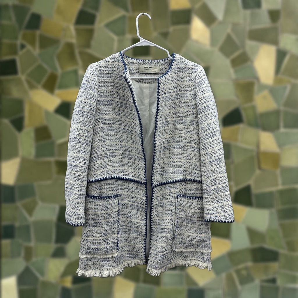 Zara Zara Basic Outerwear Womens Coat XS White Tweed Open Front Lined Jacket Coat Factory Basic Shirt? Size XS / US 0-2 / IT 36-38 - 1 Thumbnail