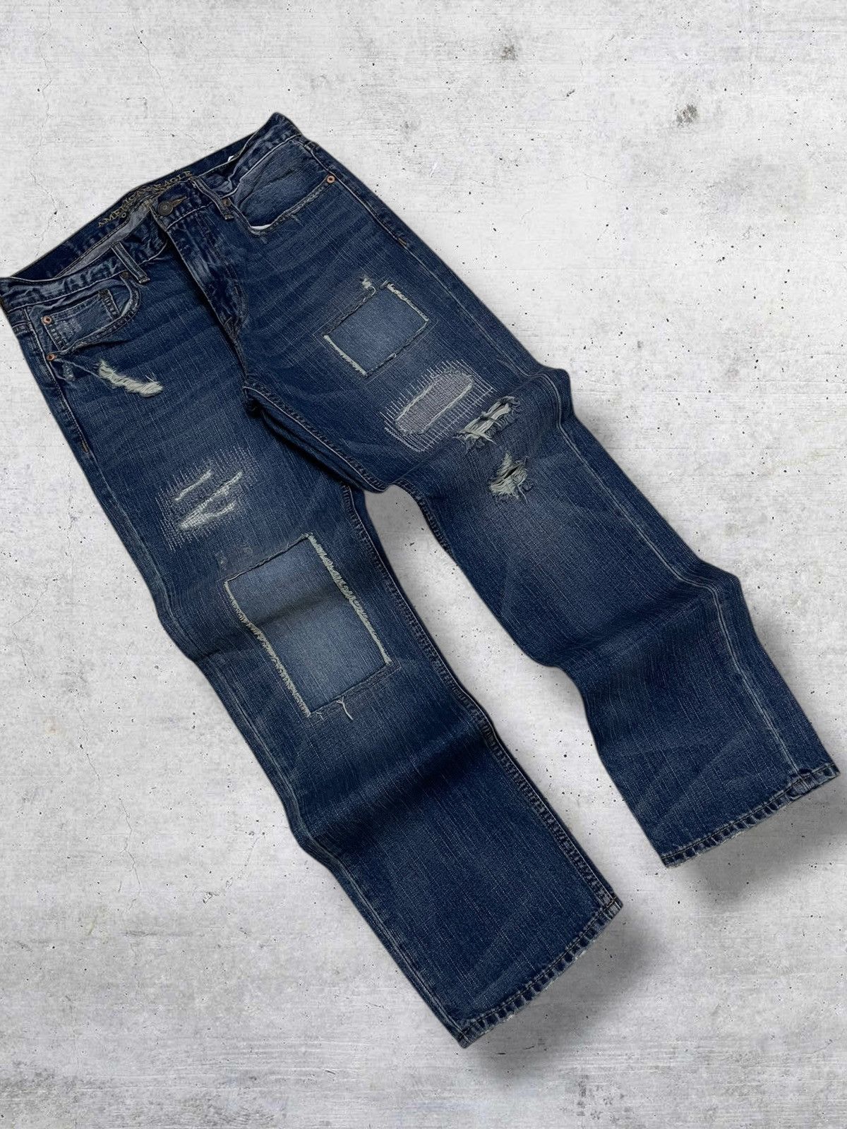 Japanese Brand VINTAGE AMERICAN EAGLE RARE DESIGN PATCHWORK RIPPED DENIM Size US 31 - 2 Thumbnail