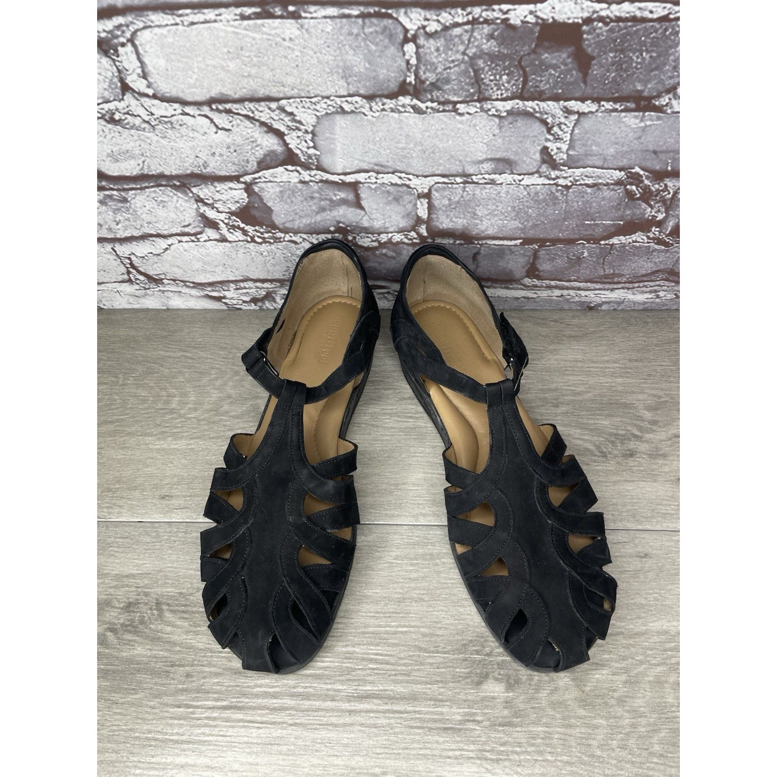 Beautiful Ful BeautiFeel Black Suede Leather Fisherman Strap Wedge Sandals Size US 12 / IT 42 - 2 Thumbnail