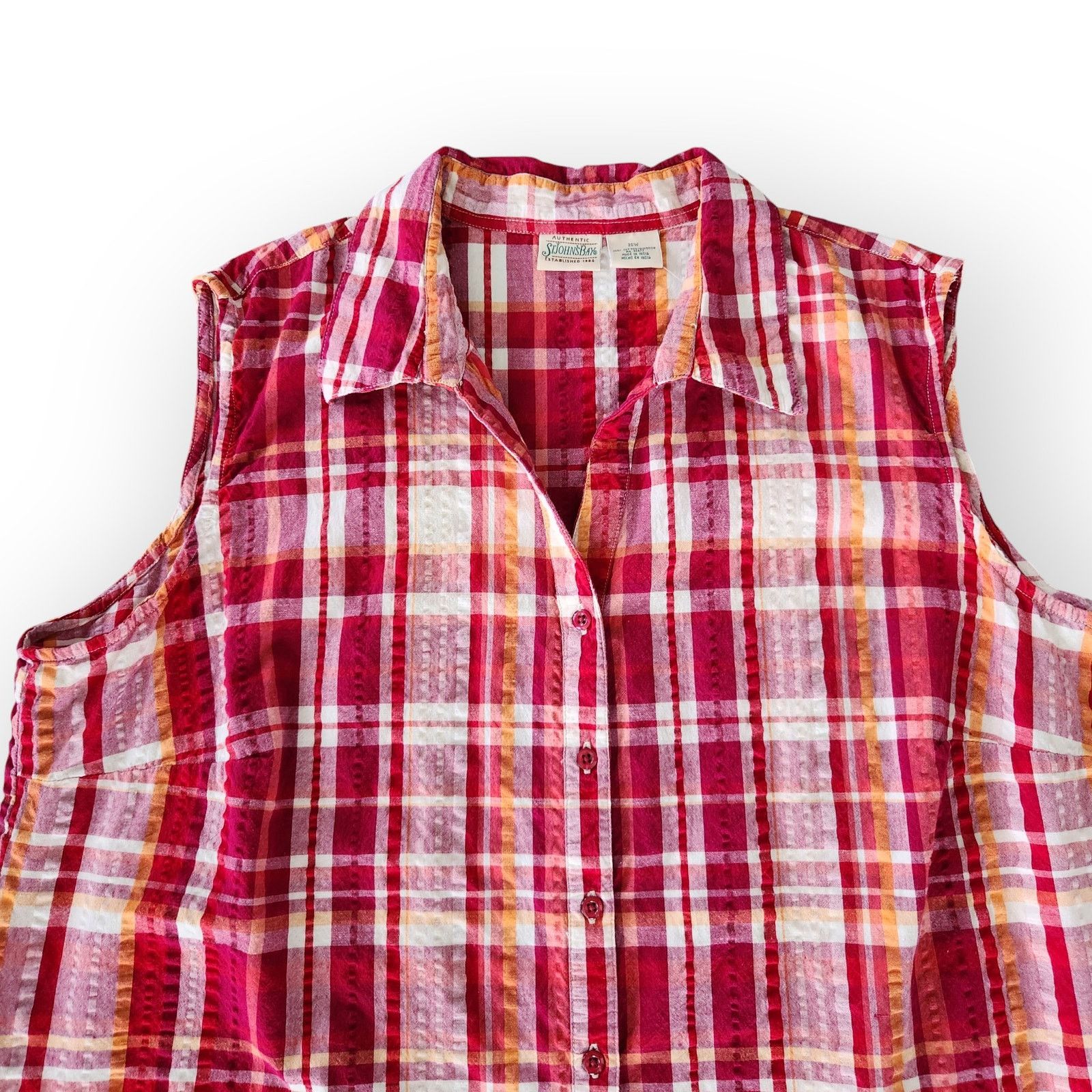Vintage Y2K Red Plaid Sleeveless Button Down Top Cotton 2X Size XXL / US 16-18 / IT 52-54 - 3 Thumbnail