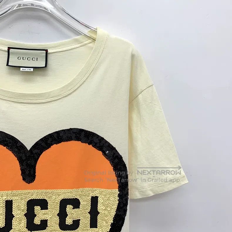 Gucci Gucci Beige love logo letter sequin cotton round-neck shor Size S / US 4 / IT 40 - 3 Thumbnail