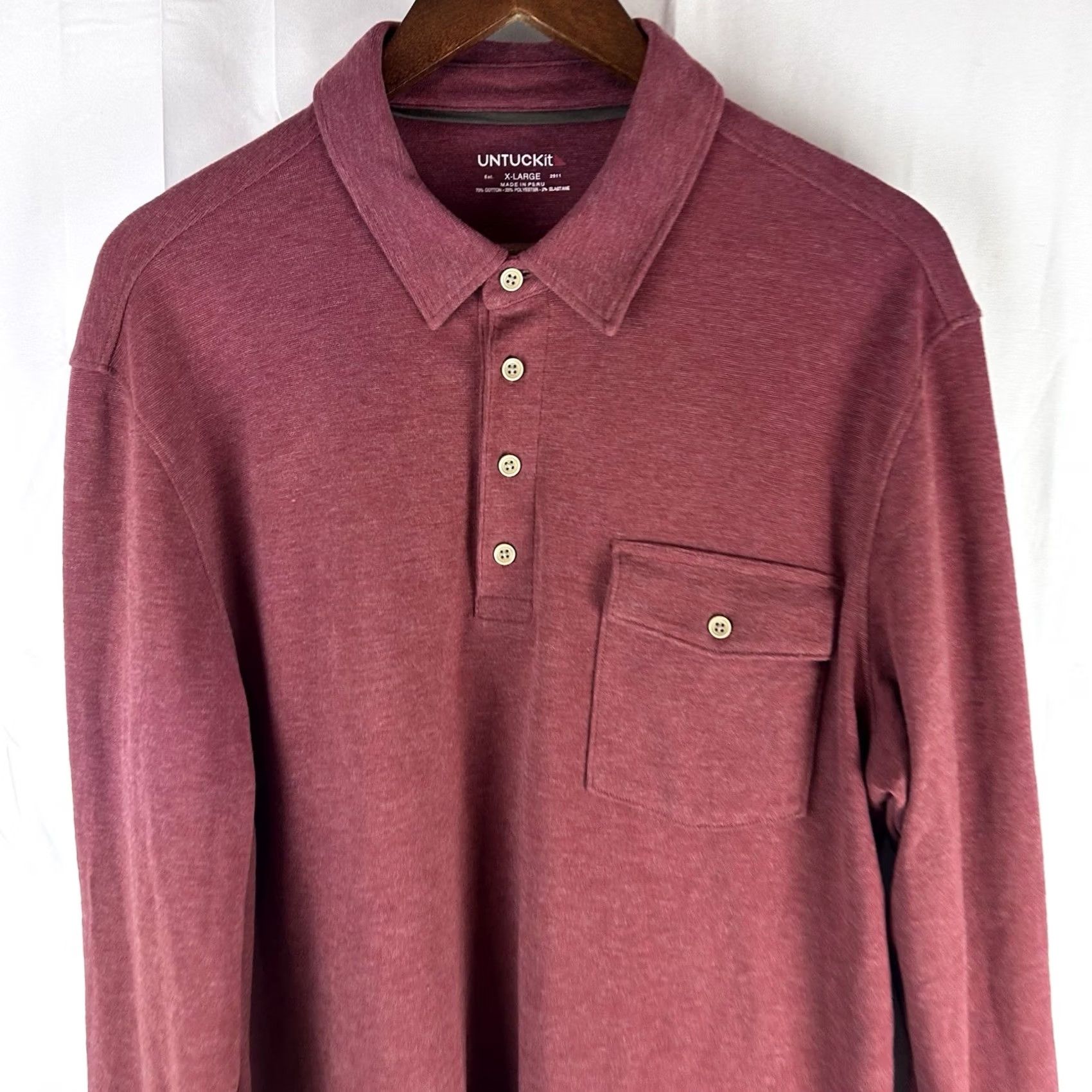 UNTUCKit UNTUCKit Polo Shirt Mens XL Red Solid Mathieu Regular Stretch Casual Long Sleeve Collared Pullover Size US XL / EU 56 / 4 - 2 Thumbnail