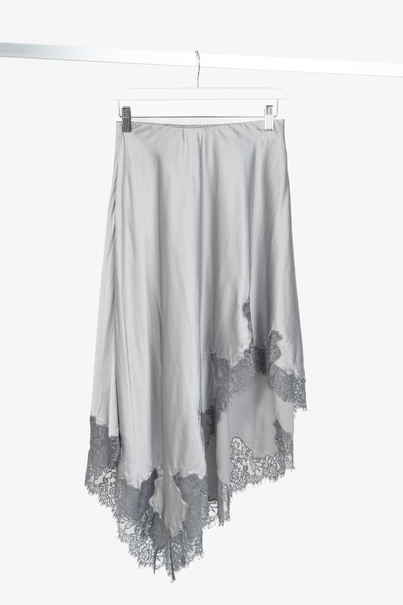 CAMI NYC CAMI NYC Analu Silk Satin Asymmetrical Lace-Hem Midi Skirt Size 25" / US 0 / IT 36 - 1 Thumbnail