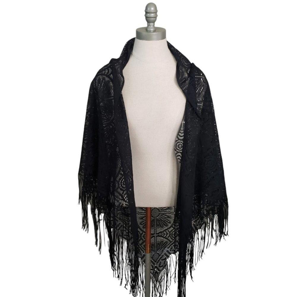 Designer CT863 Black Ladies Fringed Shawl Size ONE SIZE - 1 Thumbnail