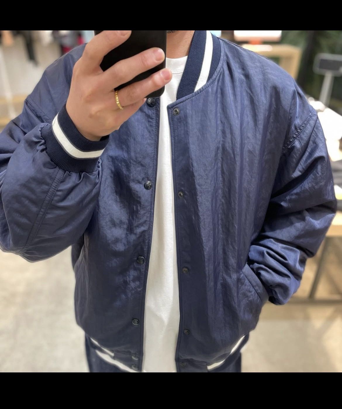 Beams Plus Beams Nylon Satin Award Jacket Navy Size US L / EU 52-54 / 3 - 13 Thumbnail