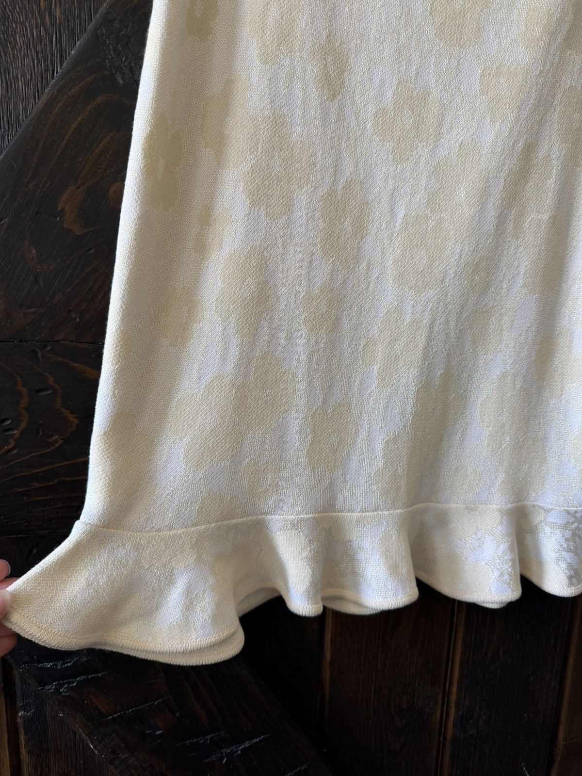 St. John VTG St John Marie Gray Collection Ivory Floral Knit Skirt Size 26" / US 2 / IT 38 - 3 Thumbnail