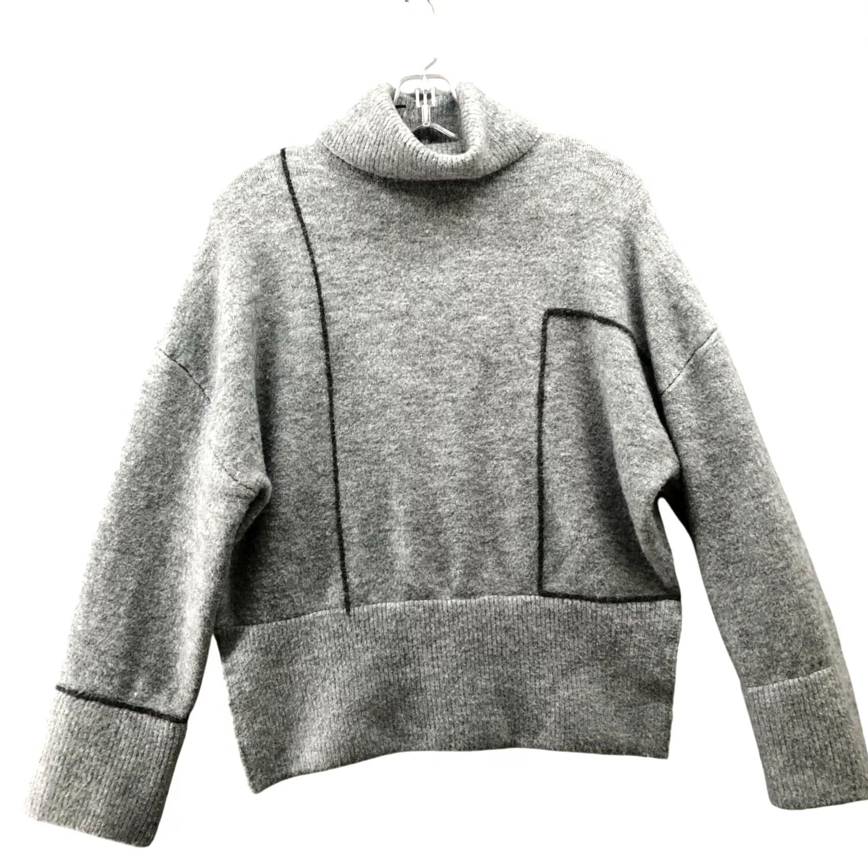 Zara Zara Oversized Turtleneck Sweater Womens S Gray Fuzzy With Wool Boxy Geometric Pullover Knit Wool Blend Size S / US 4 / IT 40 - 2 Thumbnail