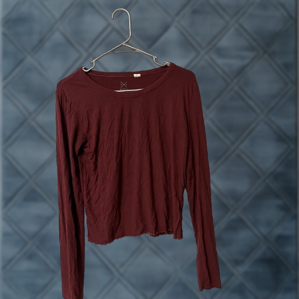 Pacsun Pacsun Cropped Long Sleeve Women's L Casual Red Waffle Knit School PacSun Shirt Shirt Size S / US 4 / IT 40 - 1 Thumbnail