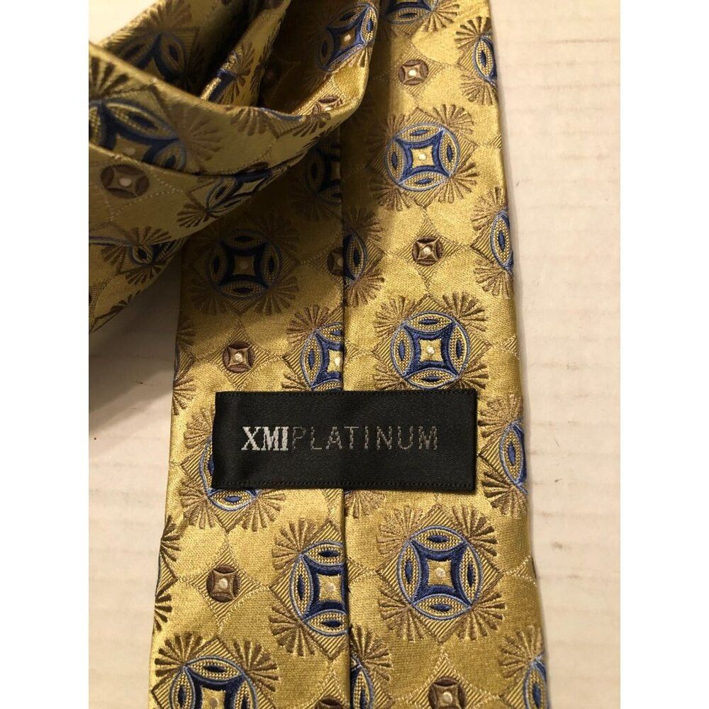 XMI Platinum xmi platinum men's new yellow silk tie 3 1/2" X 58 1/4" Size ONE SIZE - 2 Thumbnail