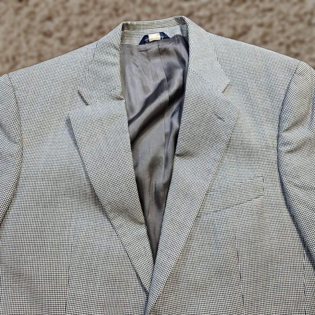 Brooks Brothers VINTAGE Brooks Brothers Blazer Mens Black 41 Wool Cashmere Houndstooth Sport Coat Jacket Plaid Wool Button Classic fit Men's Blazer 90s Size 42R - 1 Thumbnail