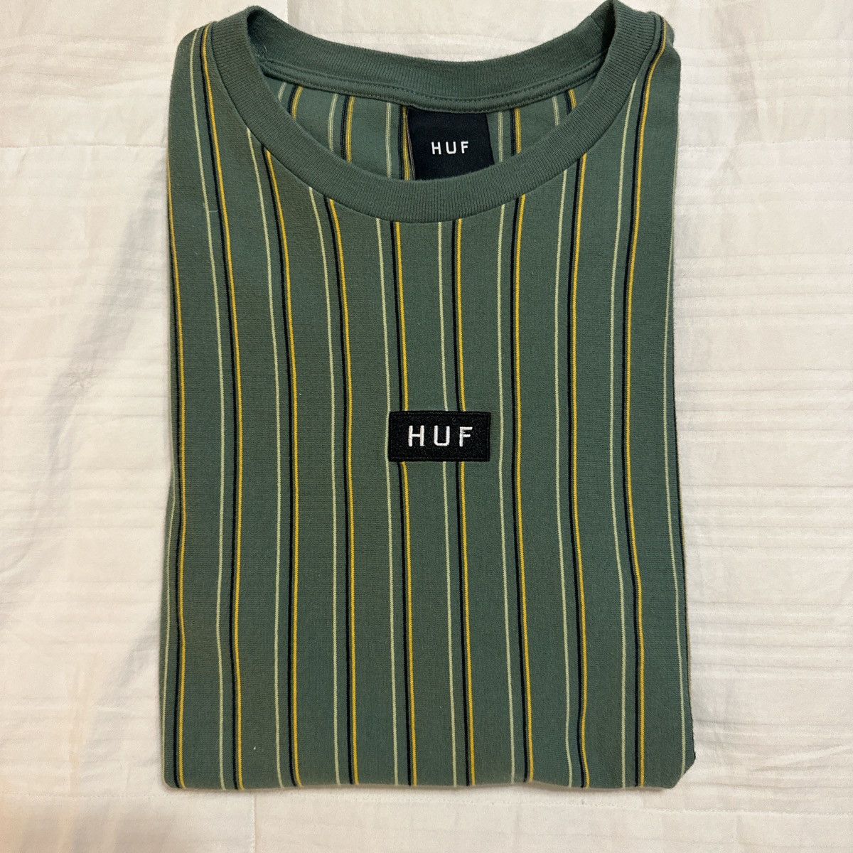 Huf Huf Green Striped T-Shirt Size US L / EU 52-54 / 3 - 4 Thumbnail