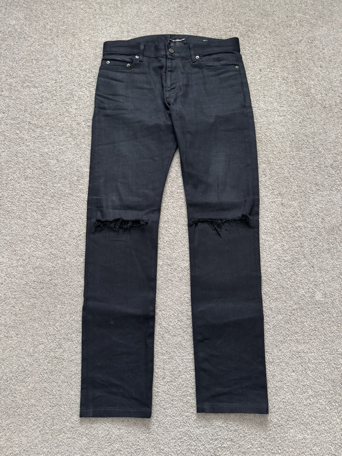 Pre-owned Hedi Slimane X Saint Laurent Paris Fw15 Saint Laurent Black D02 Knee Slit Denim Jeans (size 32)