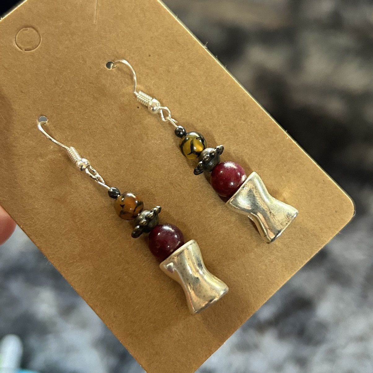 Handmade Handcrafted elegant genuine stone garnet dragon earrings Size ONE SIZE - 1 Thumbnail