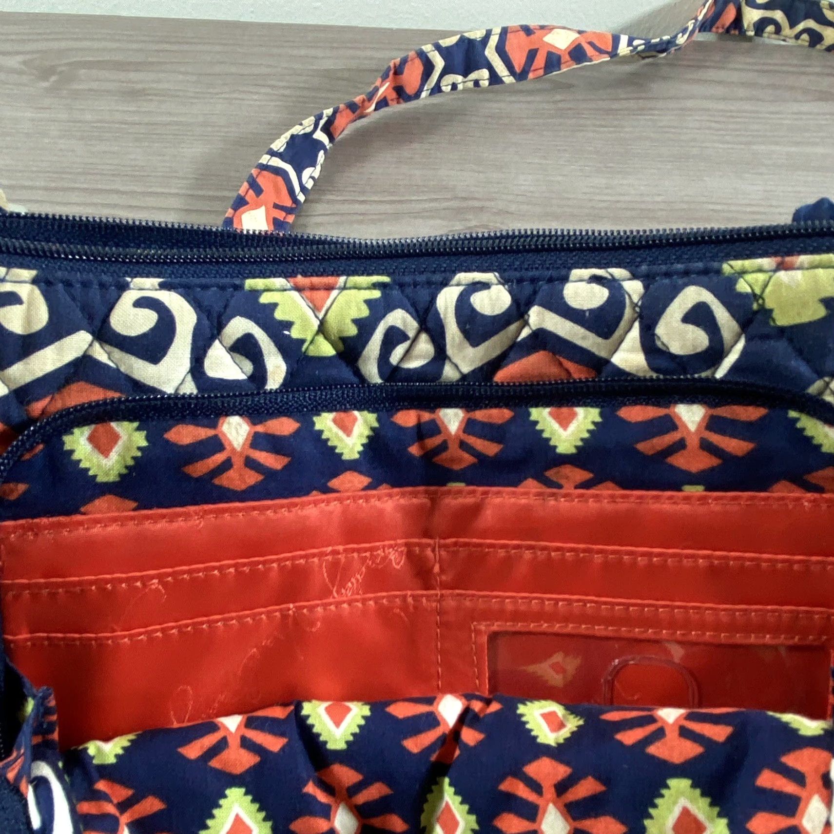 Vera Bradley Vera Bradley Sun Valley Tablet Hipster Crossbody Purse Navy Orange White Geometric Aztec Quilted Exterior Medium Women Crossbody Bag Size ONE SIZE - 4 Thumbnail