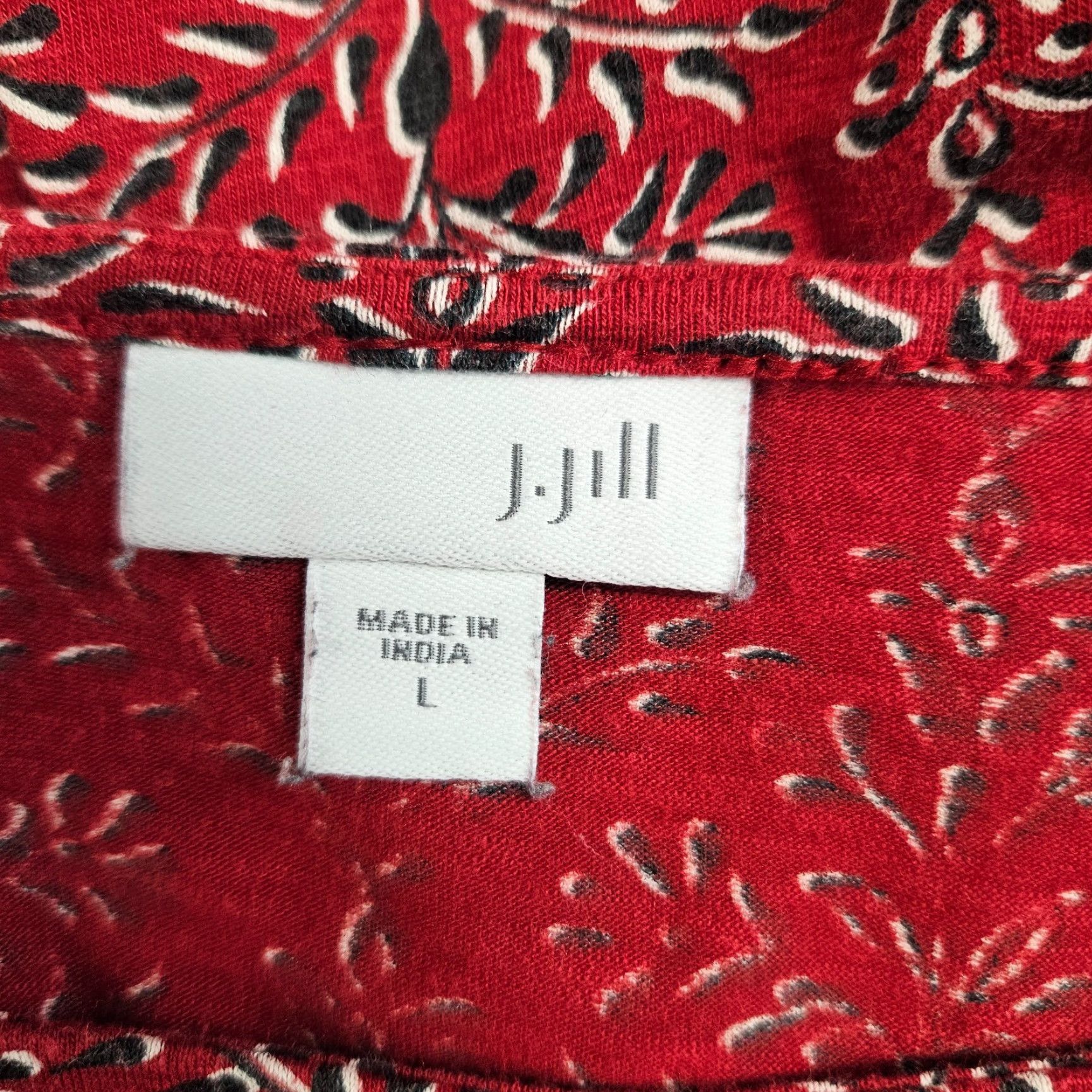 J. Jill J Jill Womens Top L Red 3/4 Sleeve Cotton Blend Blouse Lights Colorful Womens Size L / US 10 / IT 46 - 6 Thumbnail