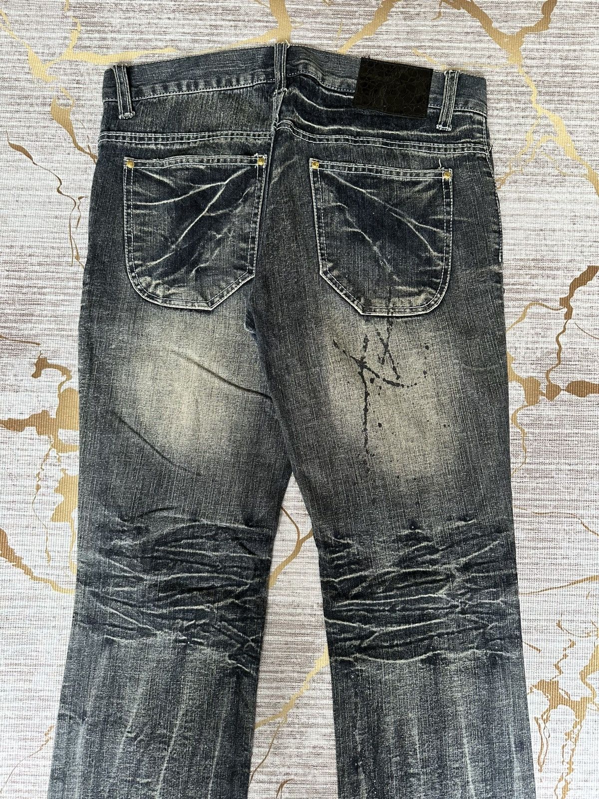 Tornado Mart FLARE Black Barcara Distressed Claw Marks Design Denim Size US 32 / EU 48 - 13 Thumbnail