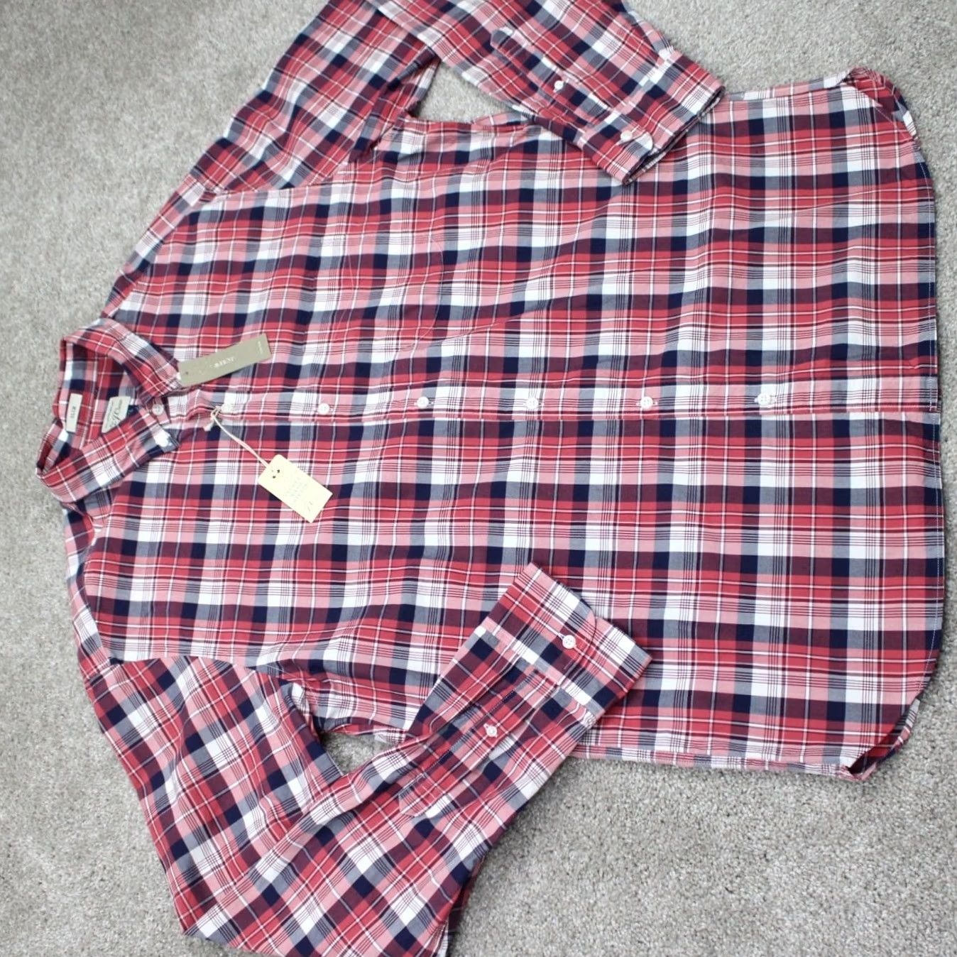 J.Crew J. Crew Shirt Mens XL Red/Blue Plaid Button-Up Slim Fit Cotton Long Sleeve Size US XL / EU 56 / 4 - 6 Thumbnail
