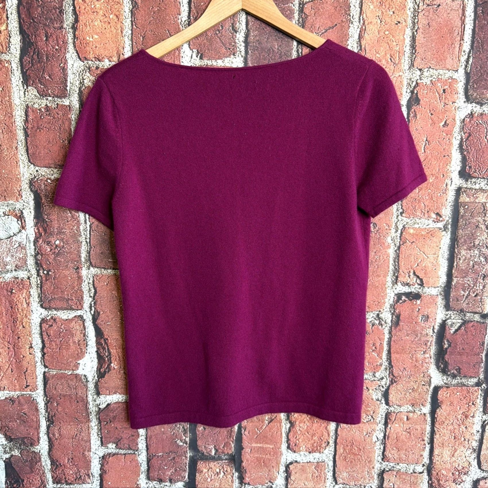 Jones New York Jones New York Womens Cashmere Short Sleeve Tee Top L Purple Shirt Pullover Classic Knit Cap Sleeve Scoop Neck Casual Workwear Size L / US 10 / IT 46 - 5 Thumbnail