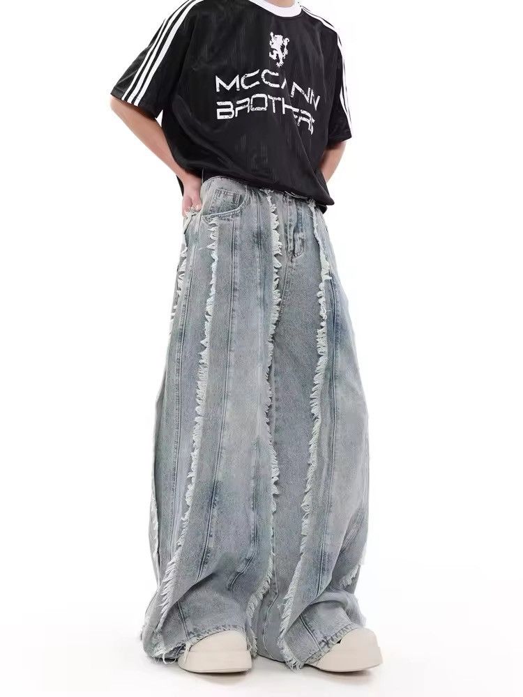 Japanese Brand × Vintage Y2K Streetwear Washed Blue Baggy Stacked Jeans Size US 33 - 1 Thumbnail