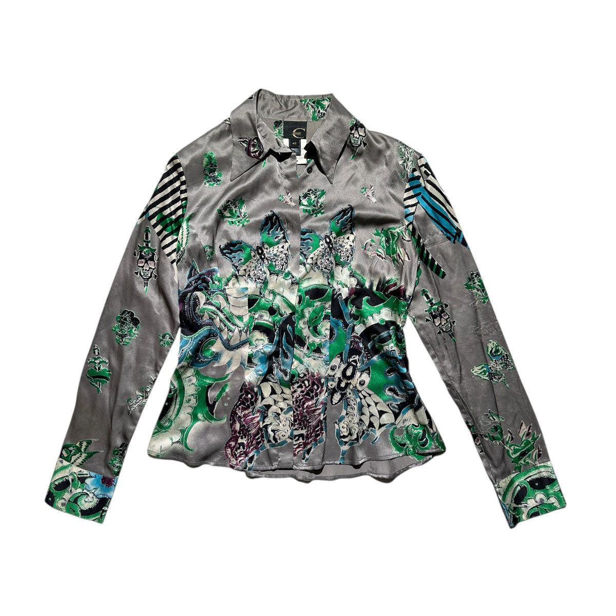 Just Cavalli × Roberto Cavalli Tattoo Tiger Graphic silk shirt Size M / US 6-8 / IT 42-44 - 1 Thumbnail