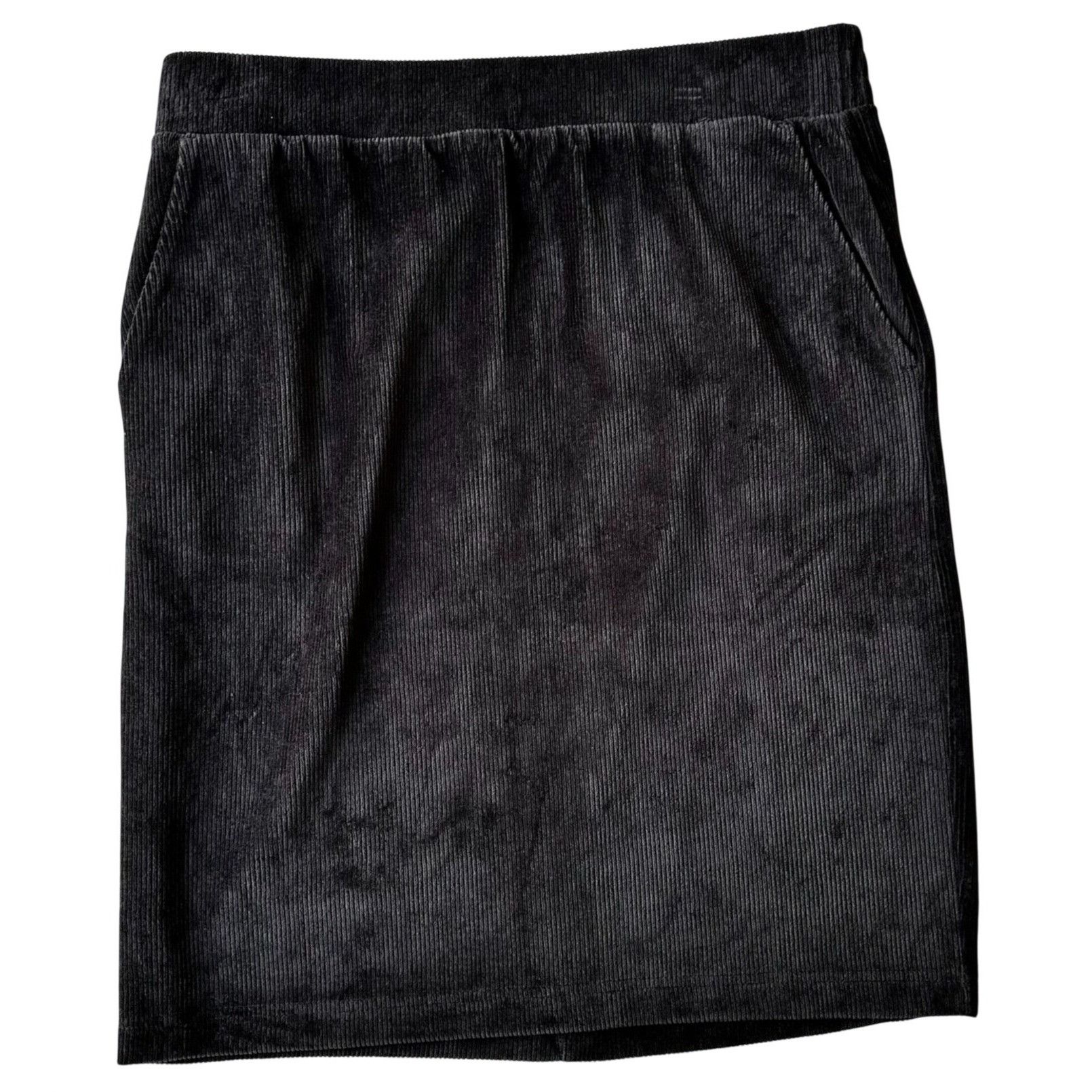Lands' End Lands End Black Corduroy Skirt Medium 10-12 Elastic Stretch Size 33" - 1 Thumbnail