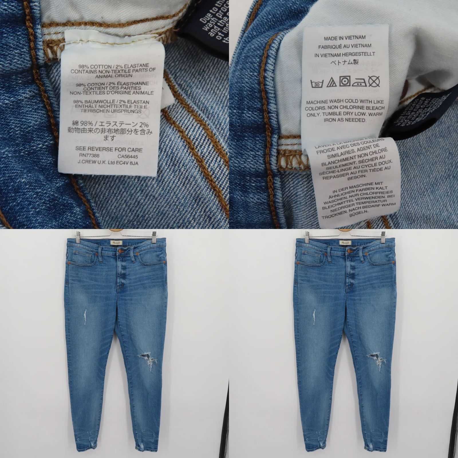Madewell Madewell Women 32 9in High Rise Skinny Jeans Whiskered Distressed Denim Pockets Size 24" / US 00 / IT 34 - 9 Thumbnail