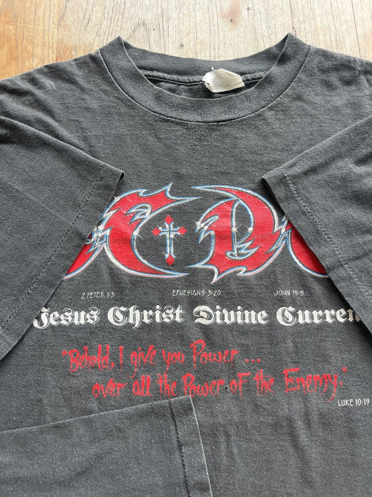 Vintage Vintage JCDC Jesus Parody AC/DC 1990’s T-shirt Size US XL / EU 56 / 4 - 8 Thumbnail