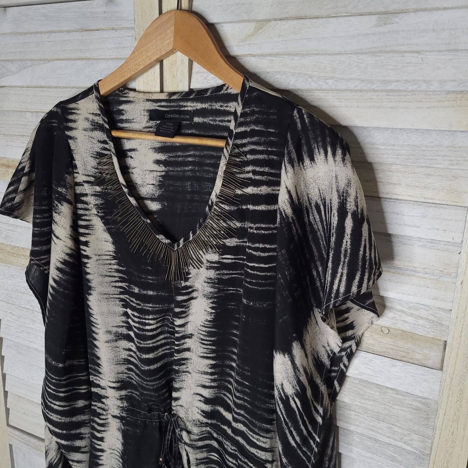 Calvin Klein Calvin Klein Print Caftan Small Beaded Tie Waist Black White Size S / US 4 / IT 40 - 3 Thumbnail