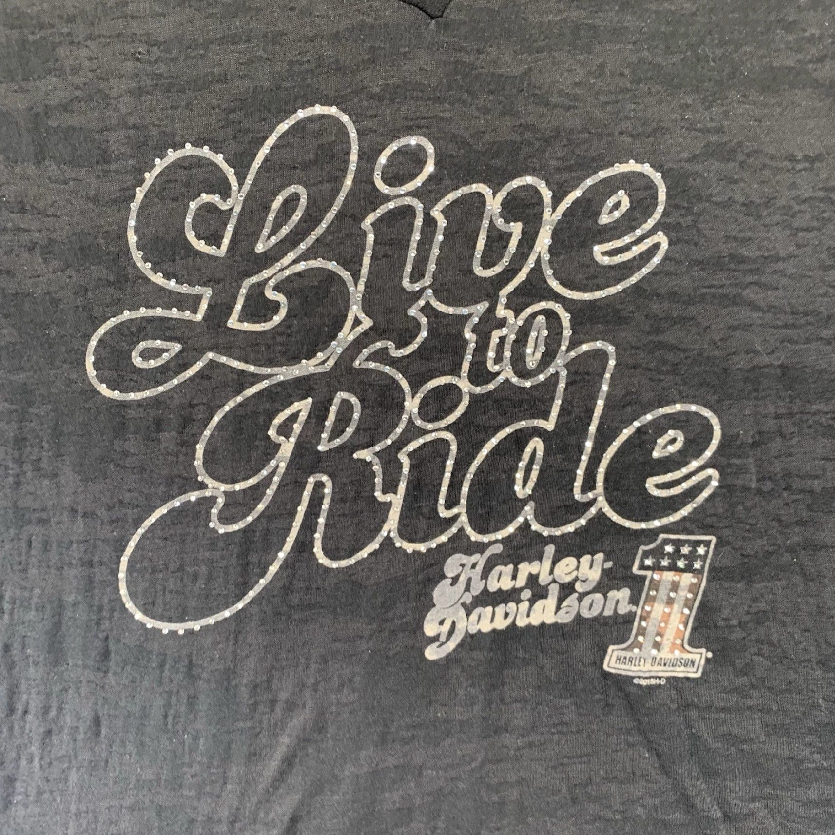 Harley Davidson Harley-Davidson Women's T-Shirt Casual V-Neck Short Sleeve Knit Sheer Black Bling 90s Motorcycle Size S / US 4 / IT 40 - 2 Thumbnail