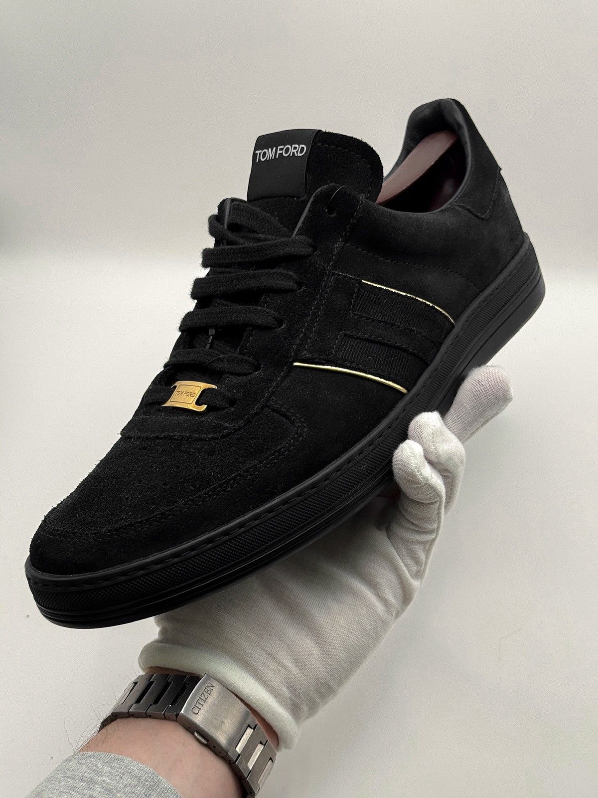 Tom Ford Tom Ford Radcliffe Black Suede Gold Hardware Luxury Sneakers Size US 10 / EU 43 - 8 Thumbnail