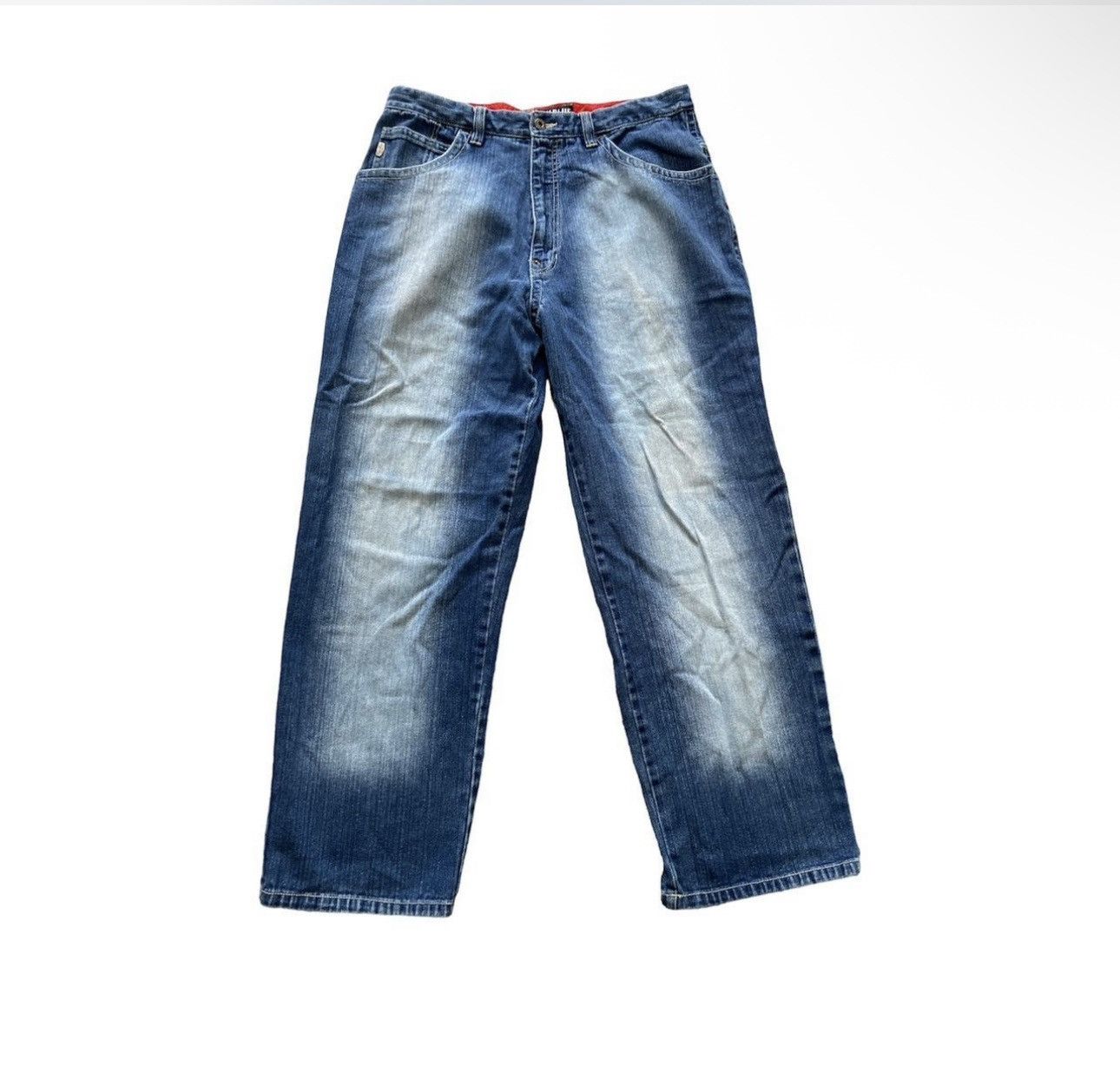 Raw blue denim jeans