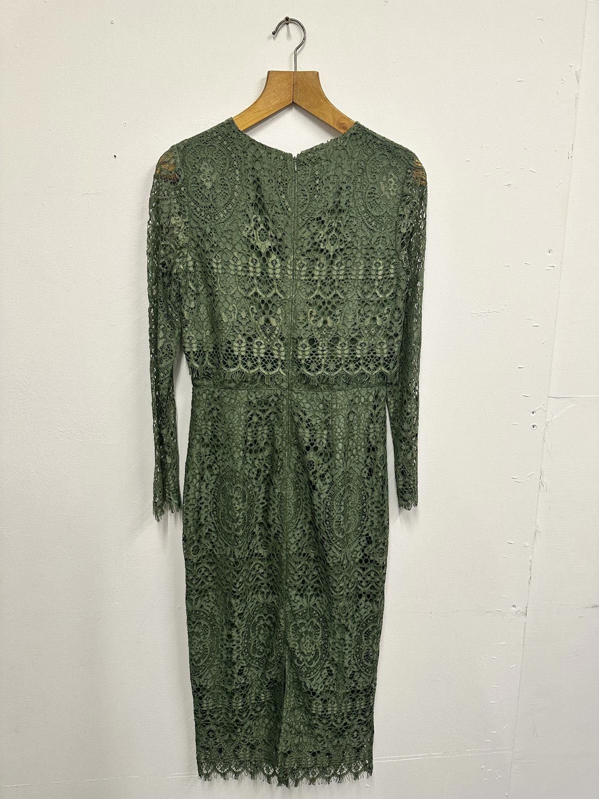 Asos ASOS Green Lace Long Sleeve Midi Dress Size M / US 6-8 / IT 42-44 - 2 Thumbnail