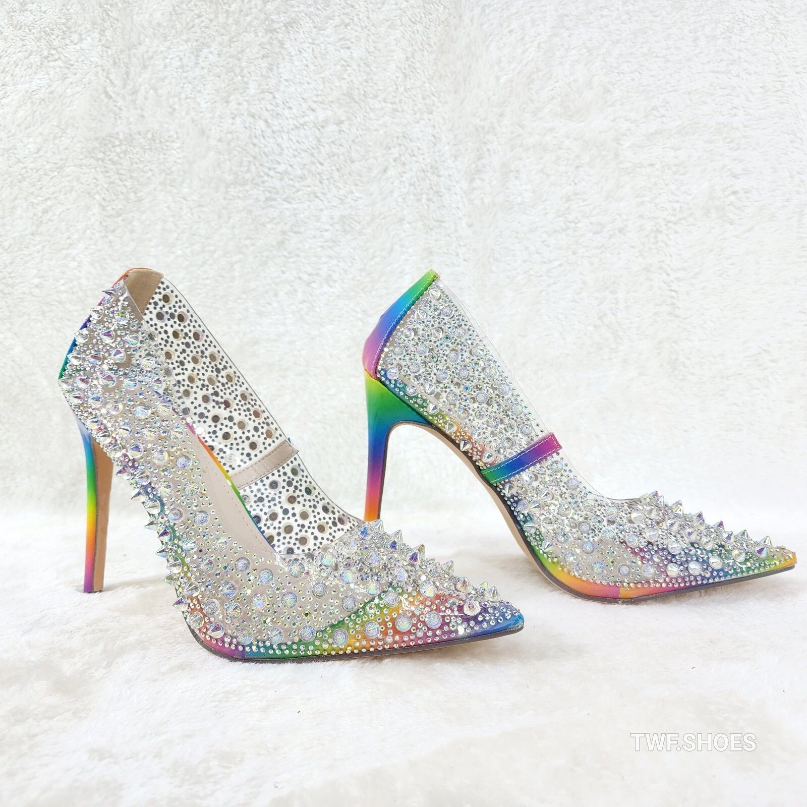 Other Spicy Stiletto PVC Clear Pumps Rainbow Studs & Rhinestone Pu Size US 8 / IT 38 - 1 Thumbnail