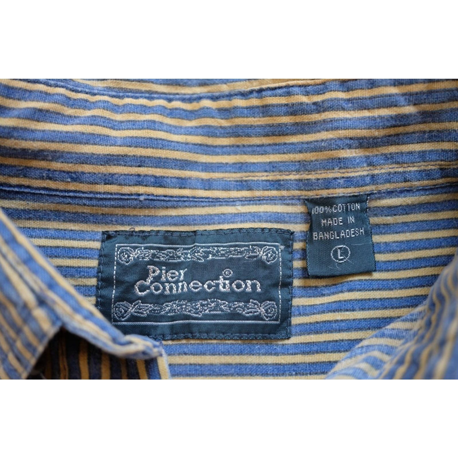 Vintage VINTAGE PIER CONNECTION STRIPE BUTTON-DOWN SHIRT L BLUE Cotton 90s Casual Mens Size US L / EU 52-54 / 3 - 5 Thumbnail