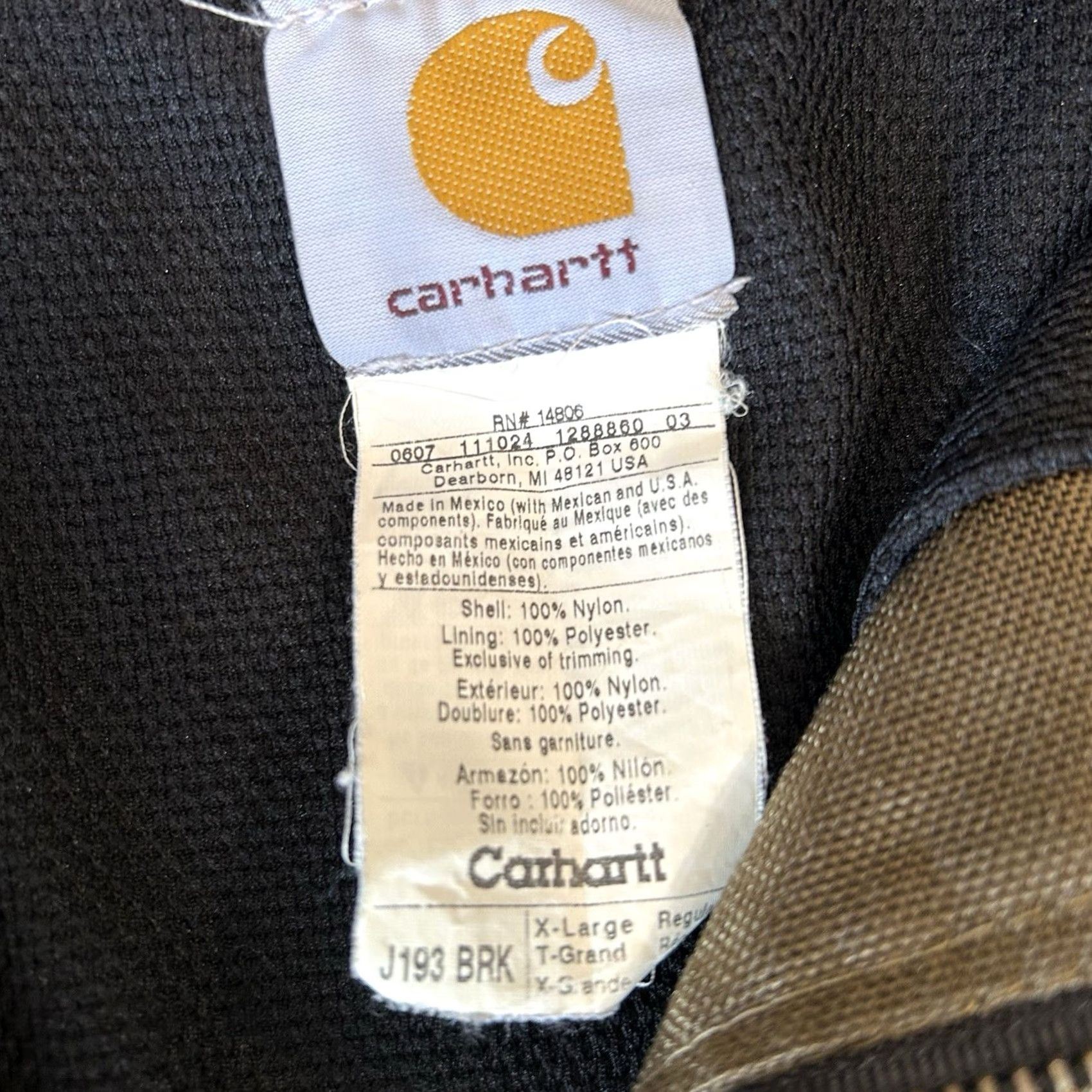 Carhartt VINTAGE Carhartt Extremes Active Jacket Thermal Lined J193-BRK 2007 Men’s XL Brown Nylon Zipper Logo Bomber Workwear Urban Winter Fall Spring Mens Size US XL / EU 56 / 4 - 5 Thumbnail