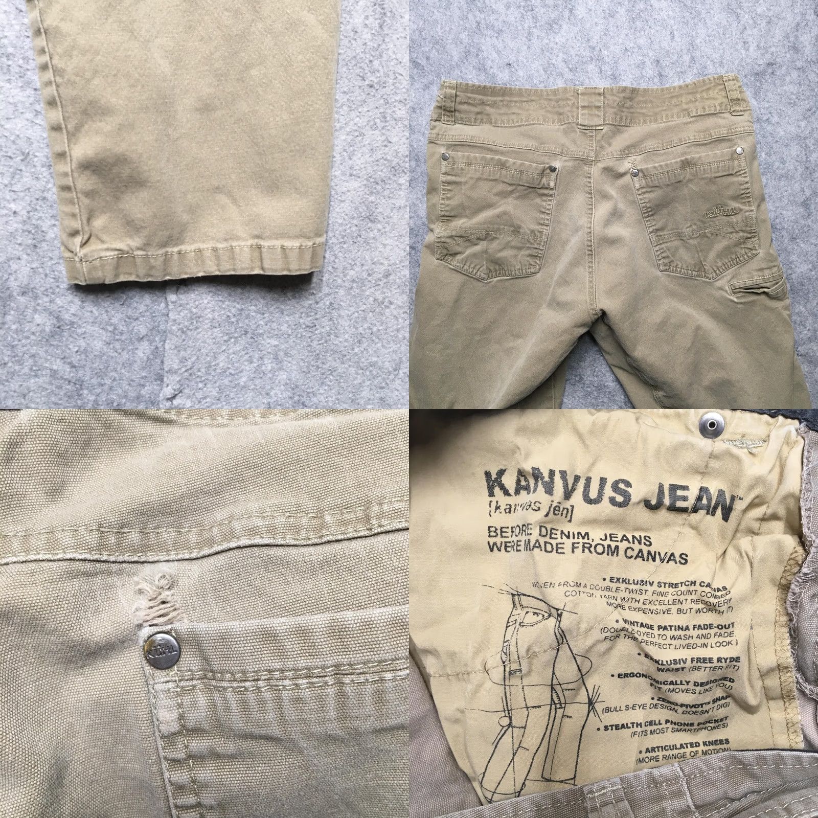 Vintage KÜHL Kanvus Jean Mens 34x30 Beige Relaxed Straight Canvas Jeans Stretch Outdoor Pants Size US 34 / EU 50 - 8 Thumbnail