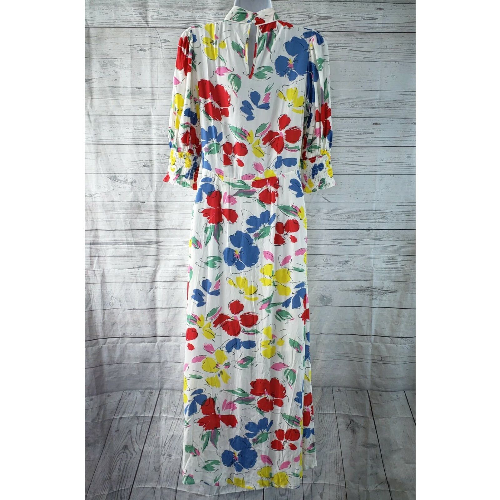 RIXO Rixo for Target Womens Cascade Ruffle Dress Sz 4 White Blue Floral Mock Neck Maxi Dress Womens | Rayon | Floral Pattern | 52" Length | 17" Width Size S / US 4 / IT 40 - 3 Thumbnail