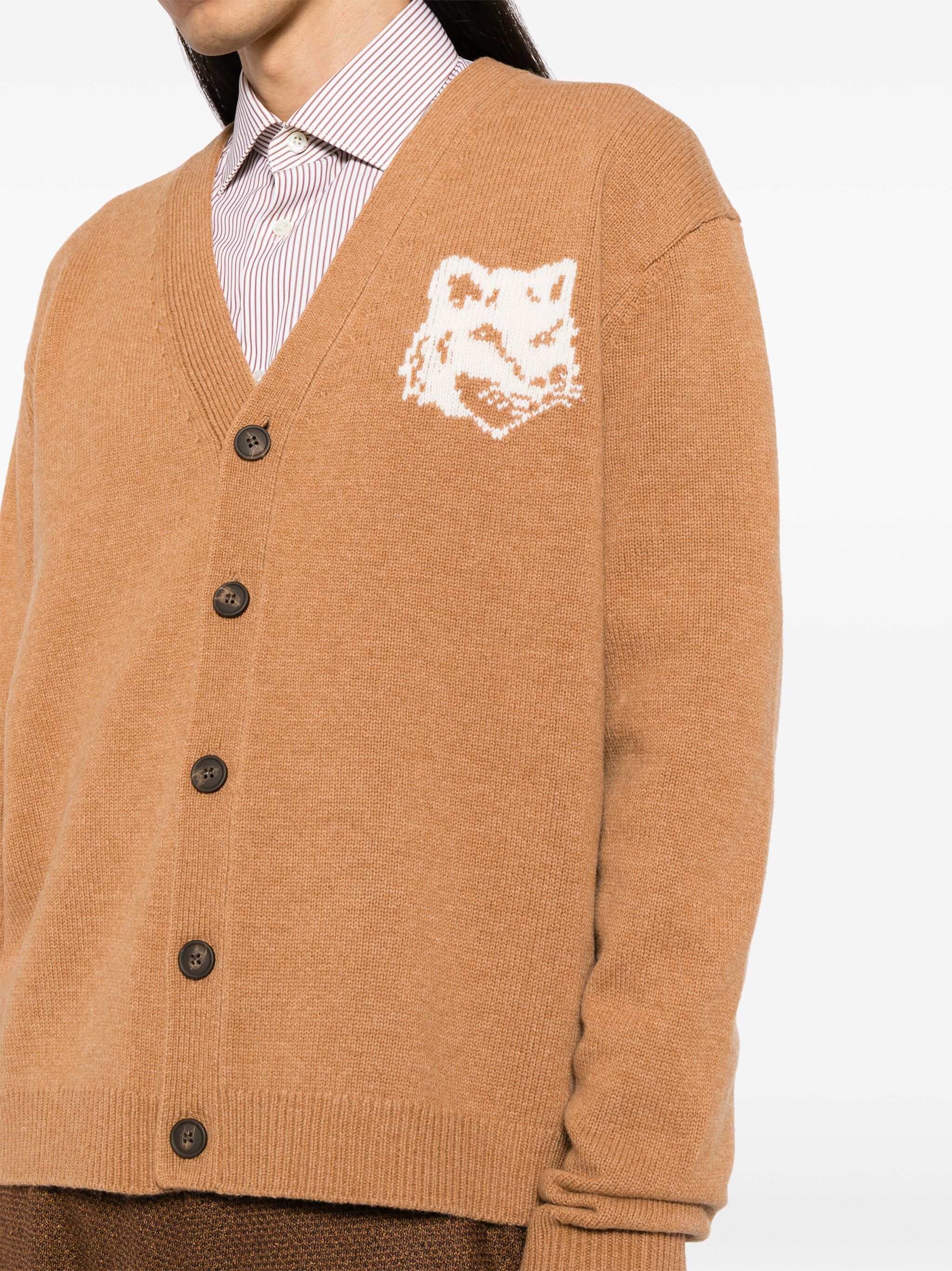Maison Kitsune o1s22i1n1124 Fox Head Wool Cardigan in Brown Size US S / EU 44-46 / 1 - 5 Thumbnail