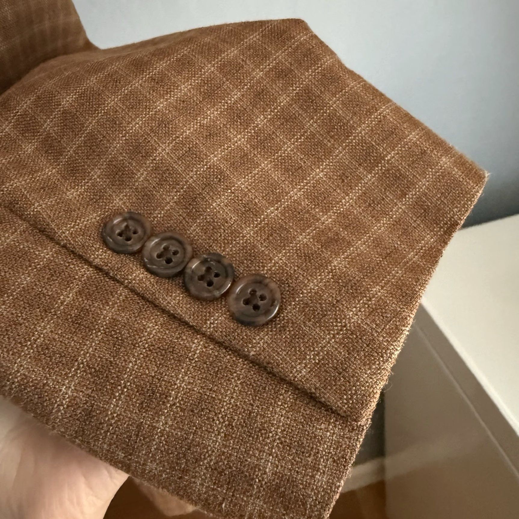 Hart Schaffner Marx Hart Schaffner Marx Blazer Sport Coat Brown Windowpane Plaid Wool Size 42L - Men, Wool, Double-Vented, 2 Button, Notch Lapel, Regular Fit, Vintage? No Size 42R - 4 Thumbnail