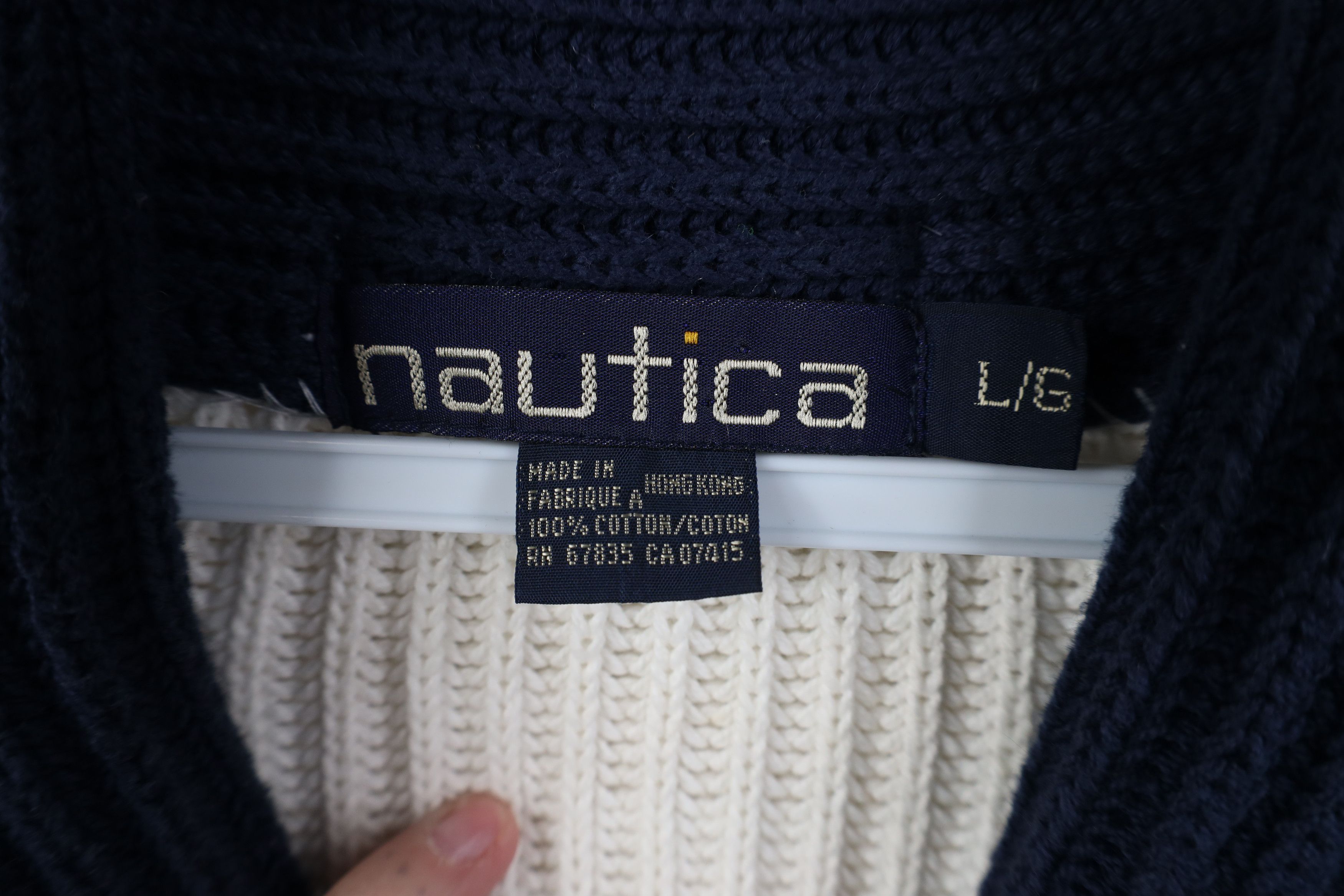 Nautica Vintage 90s Nautica Ribbed Knit Shawl Cardigan Sweater White Size US L / EU 52-54 / 3 - 11 Thumbnail