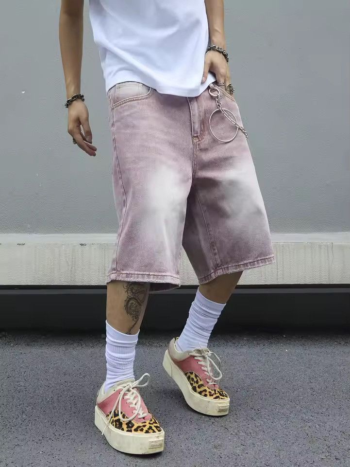 Japanese Brand Pink Wash Baggy Denim Jorts Shorts Size US 34 / EU 50 - 2 Thumbnail