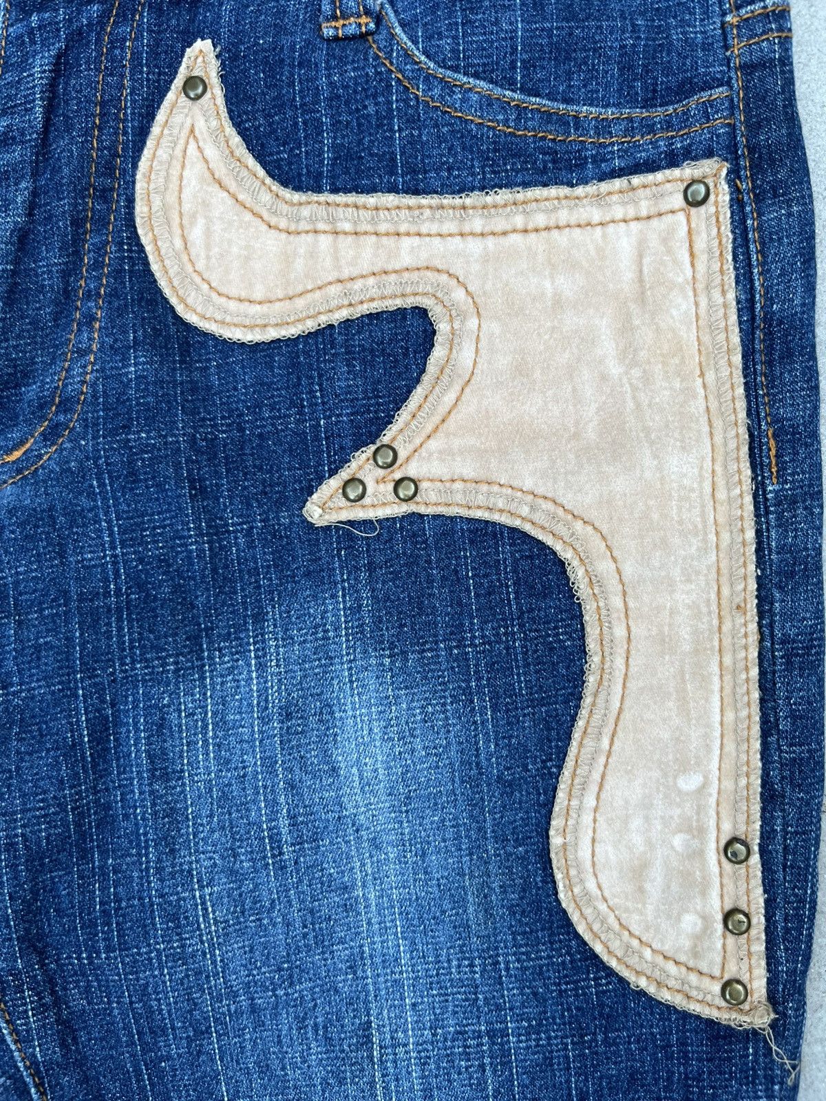 Japanese Brand 💥 LEATHER PATCHWORK FLARED 💥 HIT IT OFF Jeans Size US 27 - 20 Thumbnail