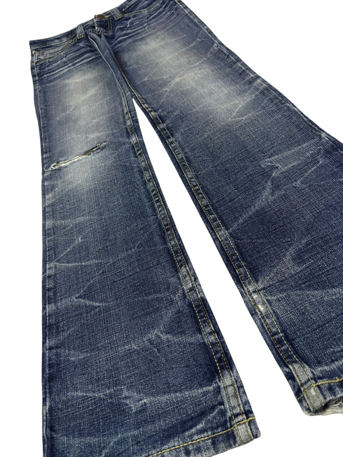 Japanese Brand Vtg Africa Taro Japan Flare Honeycomb Faded Distressed Jeans Size US 28 / EU 44 - 3 Thumbnail