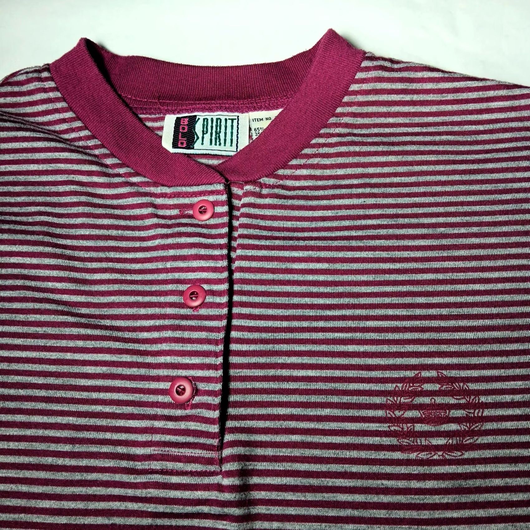 Vintage Bold Spirit Shirt Retro Stripe Vintage Grunge Pink Gray Womens Casual S 3 Button Crew Neck Size S / US 4 / IT 40 - 7 Thumbnail