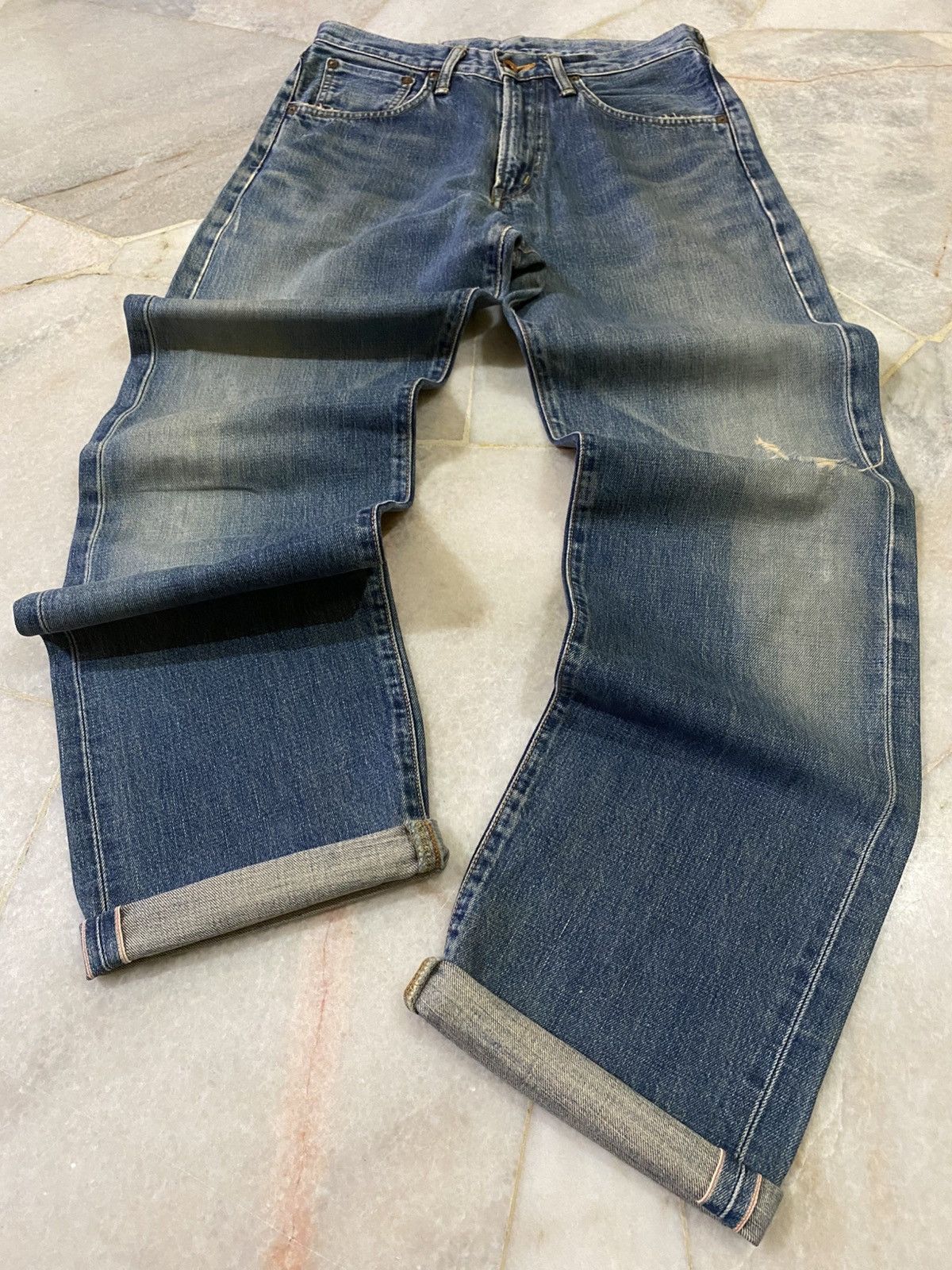 Edwin Vintage Edwin 505x Washed Orange Tab Ripped Selvedge Denim Size US 30 / EU 46 - 1 Thumbnail