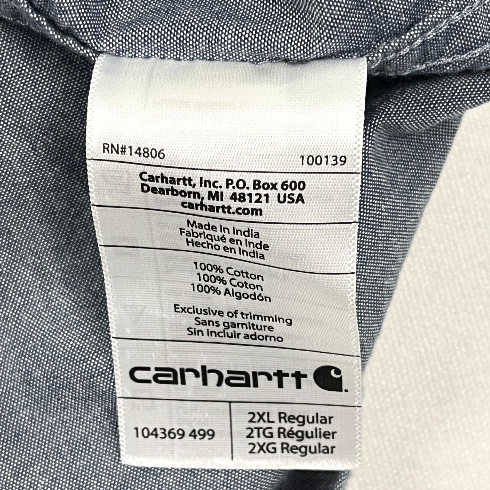 Carhartt Carhartt Mens 2XL Blue Button-Down Shirt Workwear Chambray Midweight Cotton Size US XXL / EU 58 / 5 - 6 Thumbnail