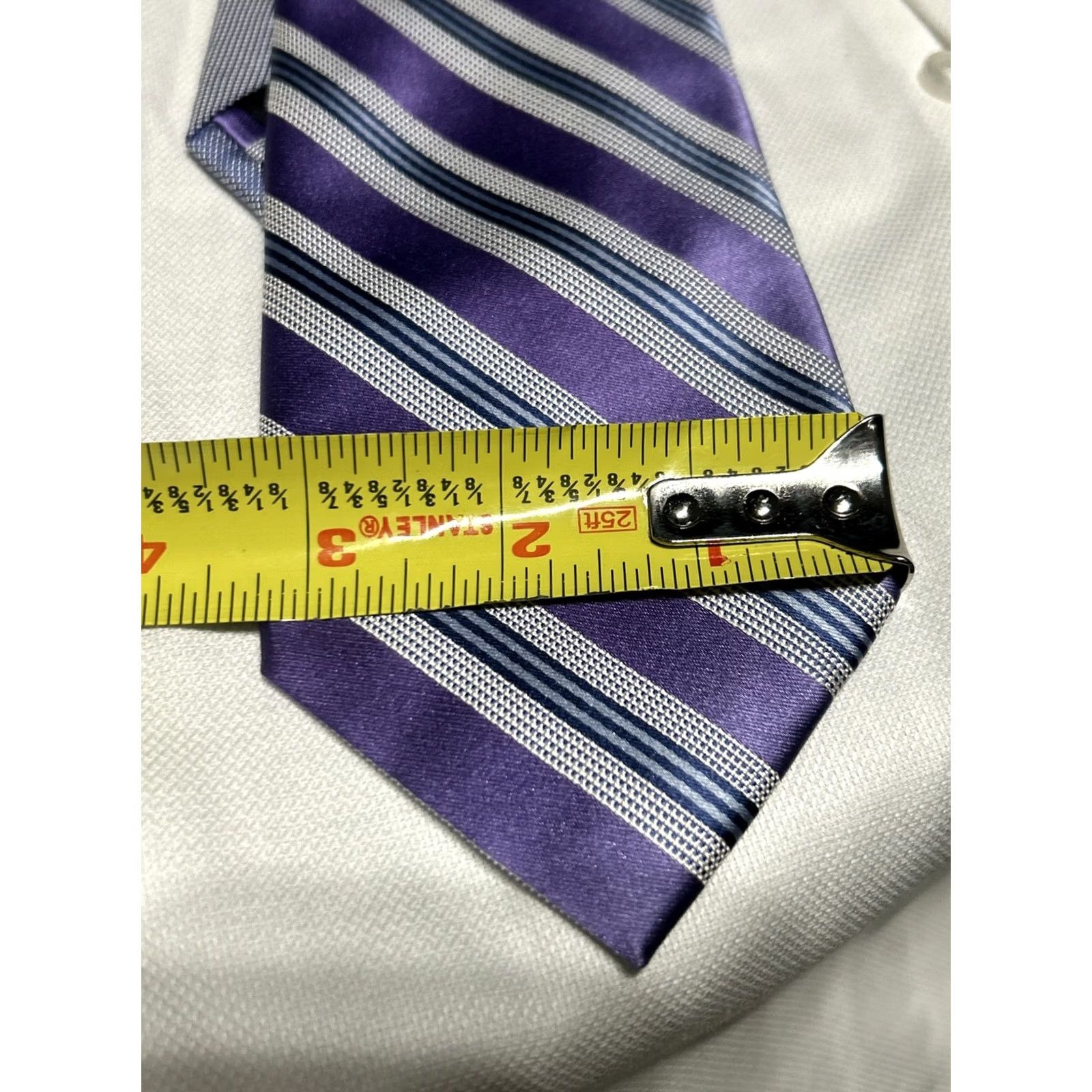 Saks Fifth Avenue Saks Fifth Avenue Silk Tie Purple Tones Striped Textured Pattern Size ONE SIZE - 4 Thumbnail